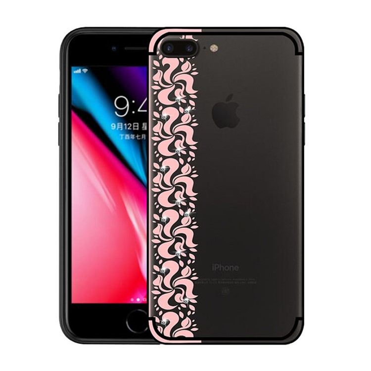 Série De Fumaça NXE Pity Para Iphone 8 Plus / 7 Mais Decoração De Diamante De Padrão Floral Capa De Telefone Celular TPU - Rosa-1