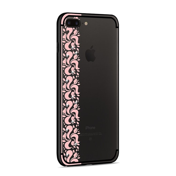 Série De Fumaça NXE Pity Para Iphone 8 Plus / 7 Mais Decoração De Diamante De Padrão Floral Capa De Telefone Celular TPU - Rosa-4