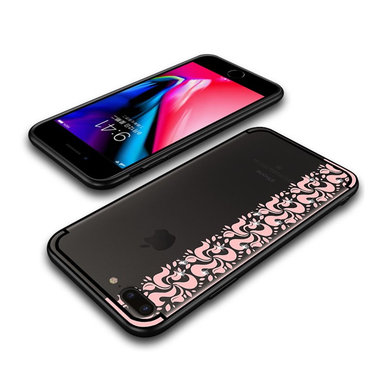 Série De Fumaça NXE Pity Para Iphone 8 Plus / 7 Mais Decoração De Diamante De Padrão Floral Capa De Telefone Celular TPU - Rosa-5
