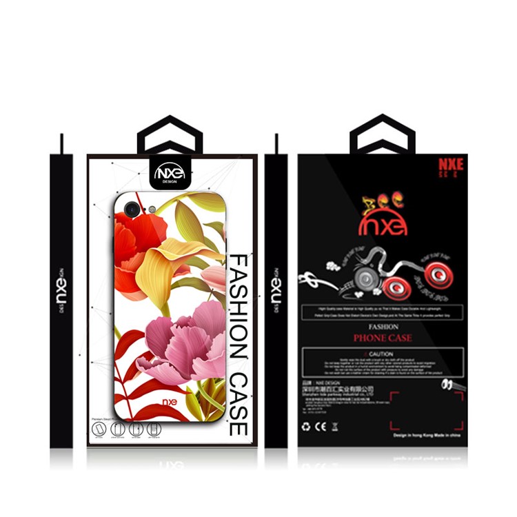 NXE Flower Pattern Printing Glass TPU Hybrid Case for iPhone 8/7 4.7inch - Red and Yellow and Pink Flower-6