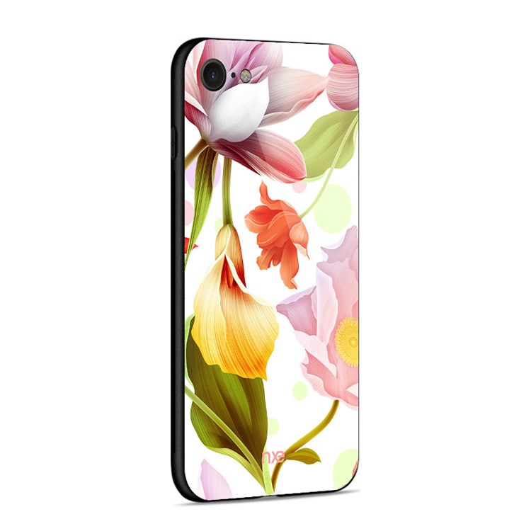 Couverture Hybride En Verre TPU De Modèle De Fleur De NXE Pour L'iphone 8/7 4.7inch - Fleur Jaune Et Rose-4
