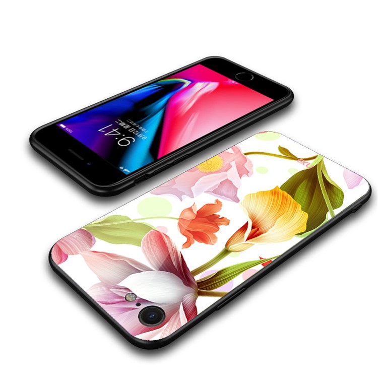 Couverture Hybride En Verre TPU De Modèle De Fleur De NXE Pour L'iphone 8/7 4.7inch - Fleur Jaune Et Rose-5