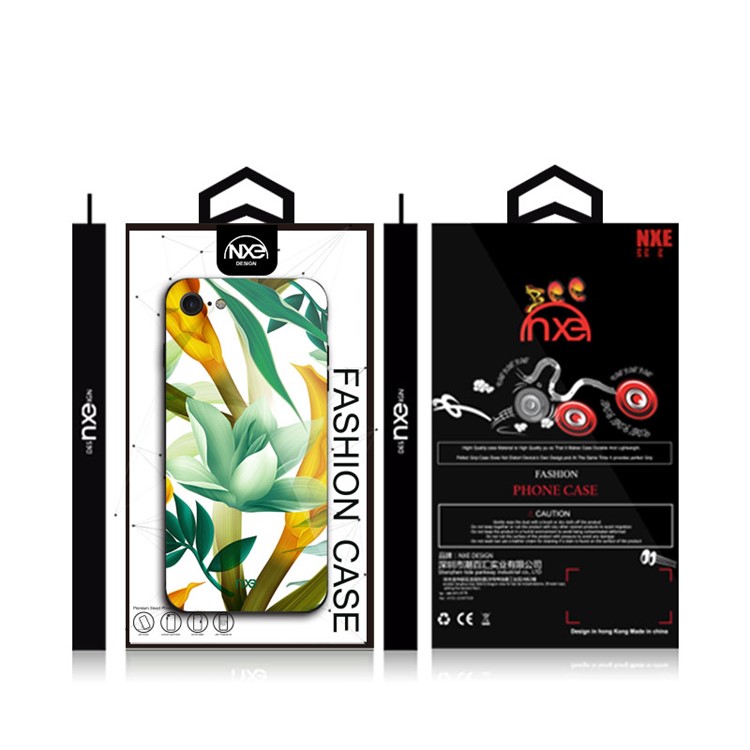 NXE Flor Padrão De Impressão De Vidro TPU Caixa Híbrida Para Iphone 8/7 4.7inch - Flor Amarela E Ciana-6