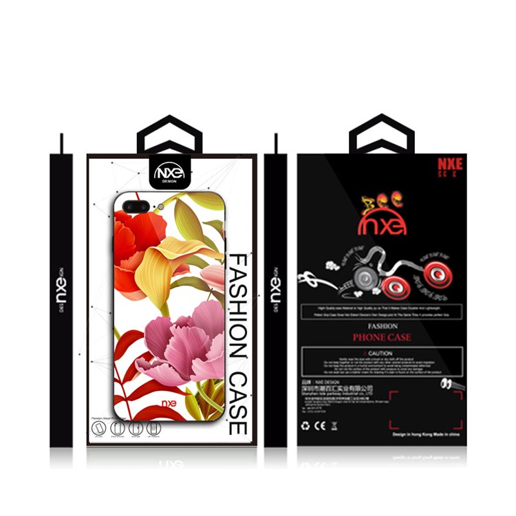 NXE Flower Pattern Printing Glass TPU Hybrid Case for iPhone 8 Plus / 7 Plus - Red and Yellow and Pink Flower-6