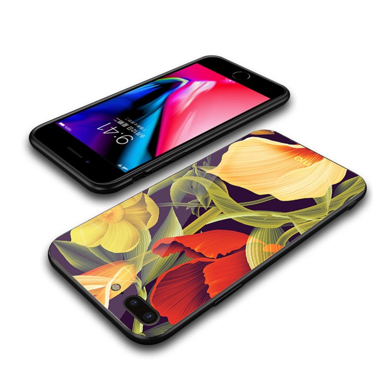 NXE Blumenmuster Druckglas TPU Hybridschale Für Iphone 8 Plus / 7 Plus - Rote Und Gelbe Blume