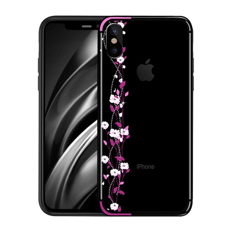 NXE for iPhone X Cherry Blossom Flow Rhinestone Decor TPU PC Hybrid Cover - Rose-1
