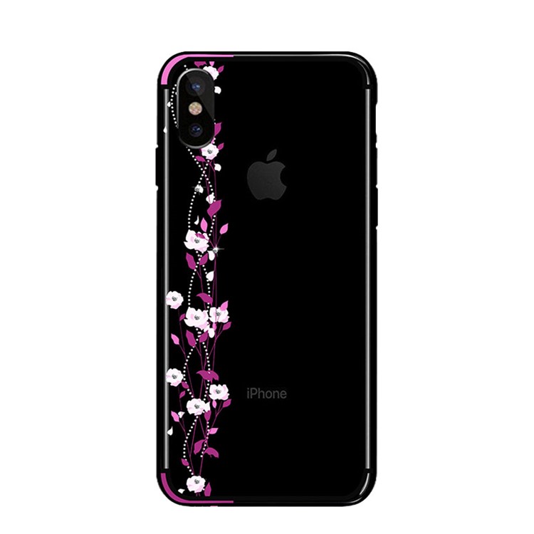NXE for iPhone X Cherry Blossom Flow Rhinestone Decor TPU PC Hybrid Cover - Rose-2