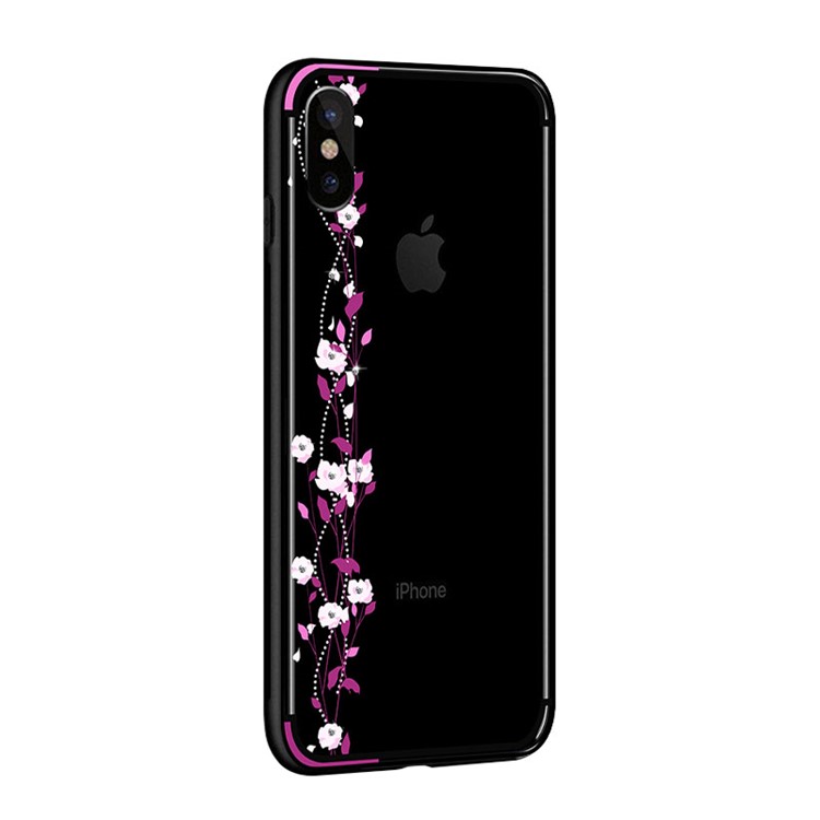 NXE for iPhone X Cherry Blossom Flow Rhinestone Decor TPU PC Hybrid Cover - Rose-4