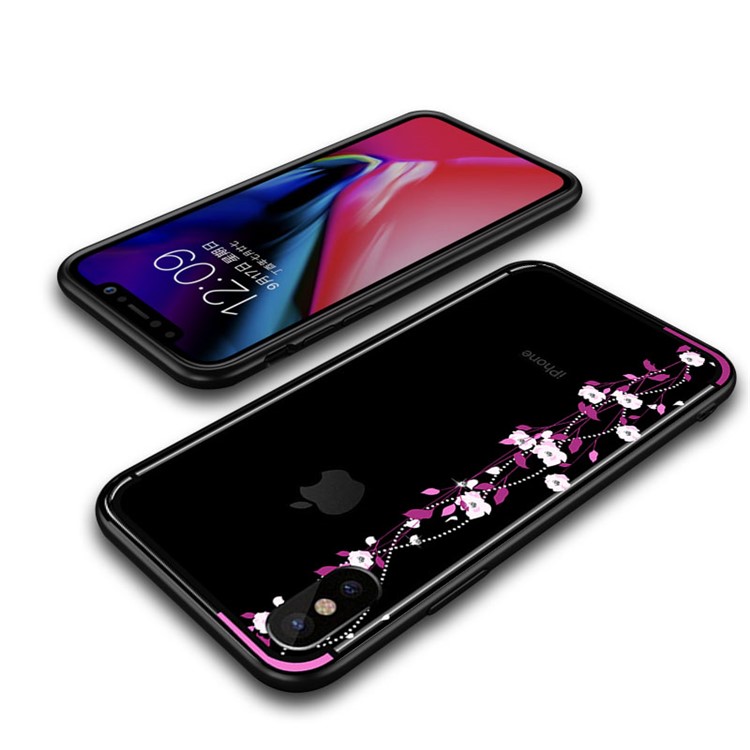 NXE for iPhone X Cherry Blossom Flow Rhinestone Decor TPU PC Hybrid Cover - Rose-5