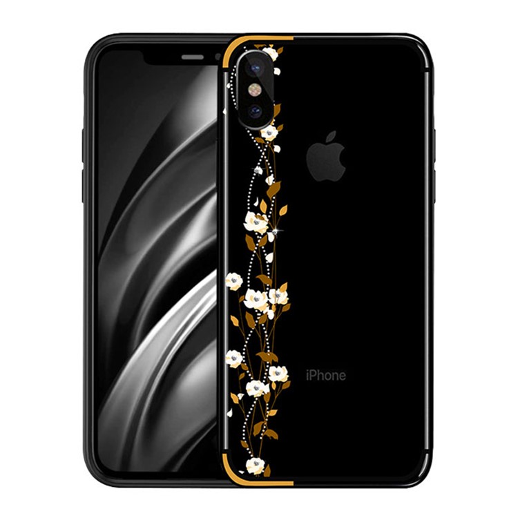 NXE Para Iphone X Flor De Cerejeira Flow Rhinestone Decor TPU PC Híbrido Caso - Amarelo-1