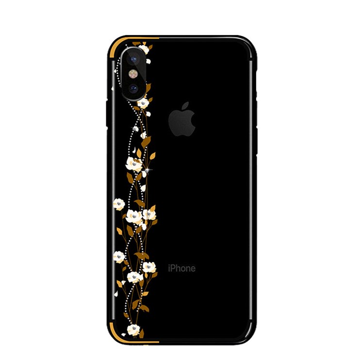 NXE Para Iphone X Flor De Cerejeira Flow Rhinestone Decor TPU PC Híbrido Caso - Amarelo-2