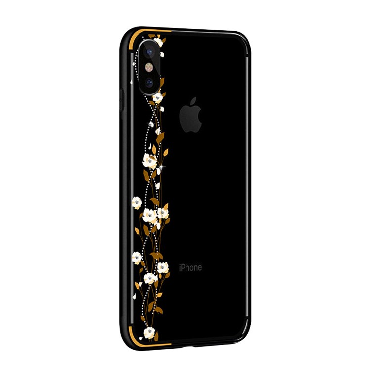 NXE Para Iphone X Flor De Cerejeira Flow Rhinestone Decor TPU PC Híbrido Caso - Amarelo-4