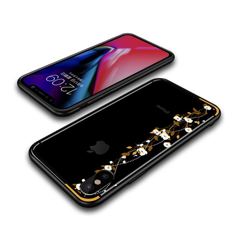 NXE Para Iphone X Flor De Cerejeira Flow Rhinestone Decor TPU PC Híbrido Caso - Amarelo-5