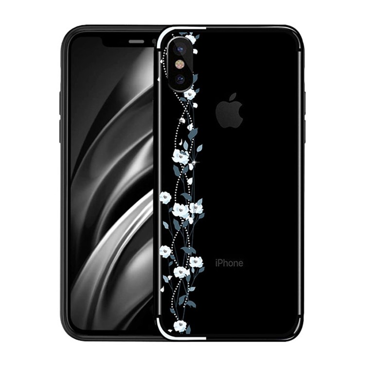 NXE Para Iphone X Flor De Cerejeira Decoração De Diamante De Fluxo TPU PC Caixa Móvel Híbrida - Azul-1