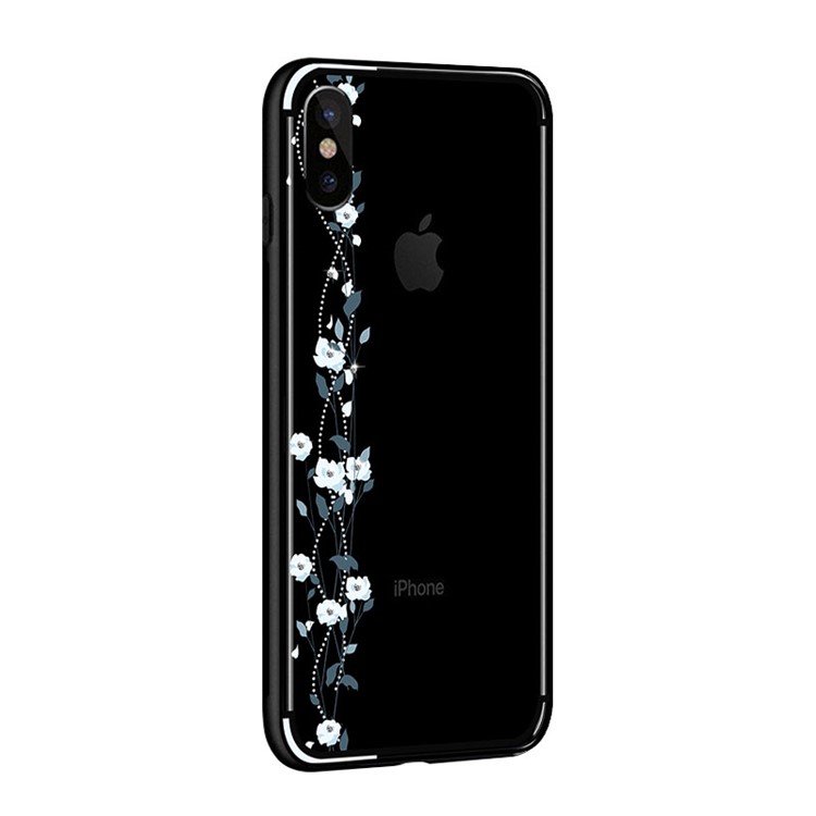 NXE Para Iphone X Flor De Cerejeira Decoração De Diamante De Fluxo TPU PC Caixa Móvel Híbrida - Azul-4