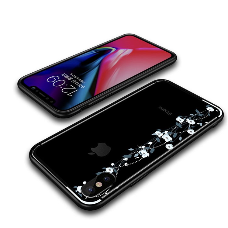 NXE Para Iphone X Flor De Cerejeira Decoração De Diamante De Fluxo TPU PC Caixa Móvel Híbrida - Azul-5