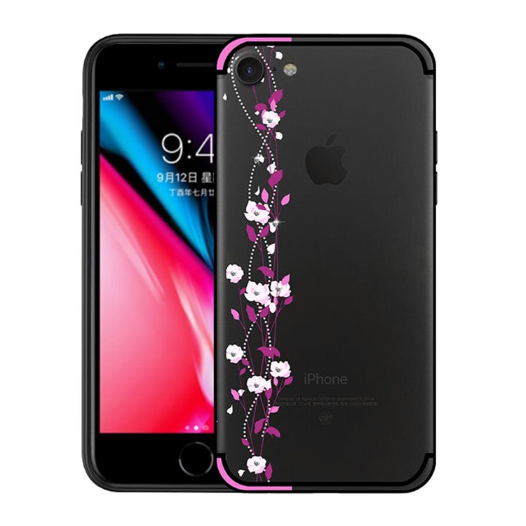 NXE Cherry Blossom Flow TPU PC Hybrid Rhinestone Cover for iPhone 8/7 4.7-inch - Rose-1