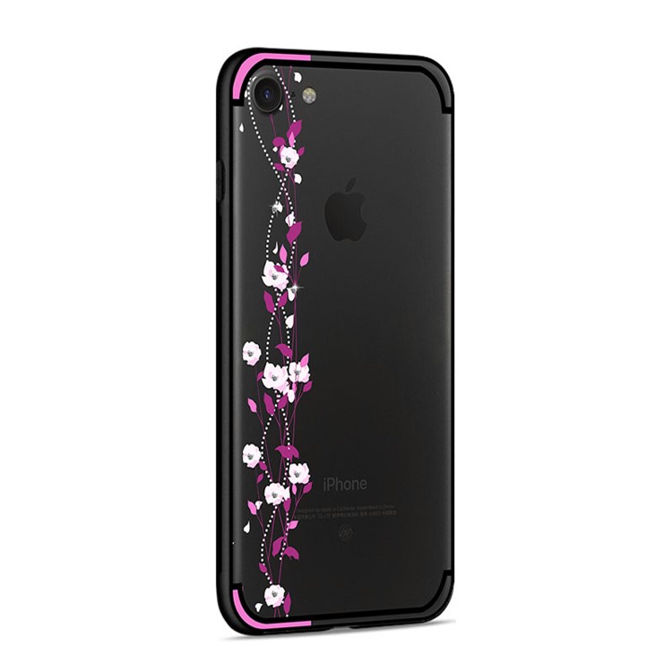 NXE Cherry Blossom Flow TPU PC Hybrid Rhinestone Cover for iPhone 8/7 4.7-inch - Rose-4