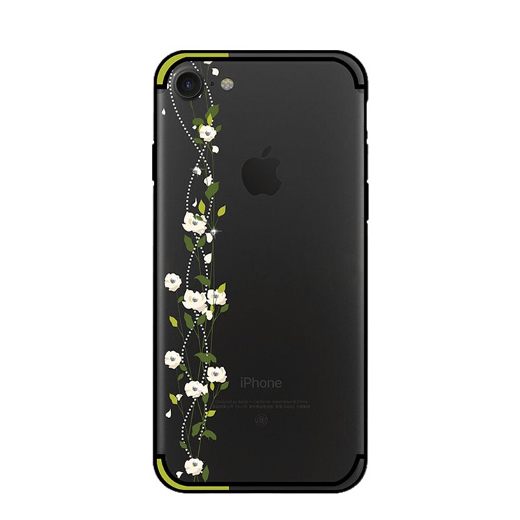 NXE Flor De Cerejeira Fluxo Rhinestone TPU PC Híbrido Caso Traseiro Para Iphone 8/7 4.7 Polegadas - Verde-2