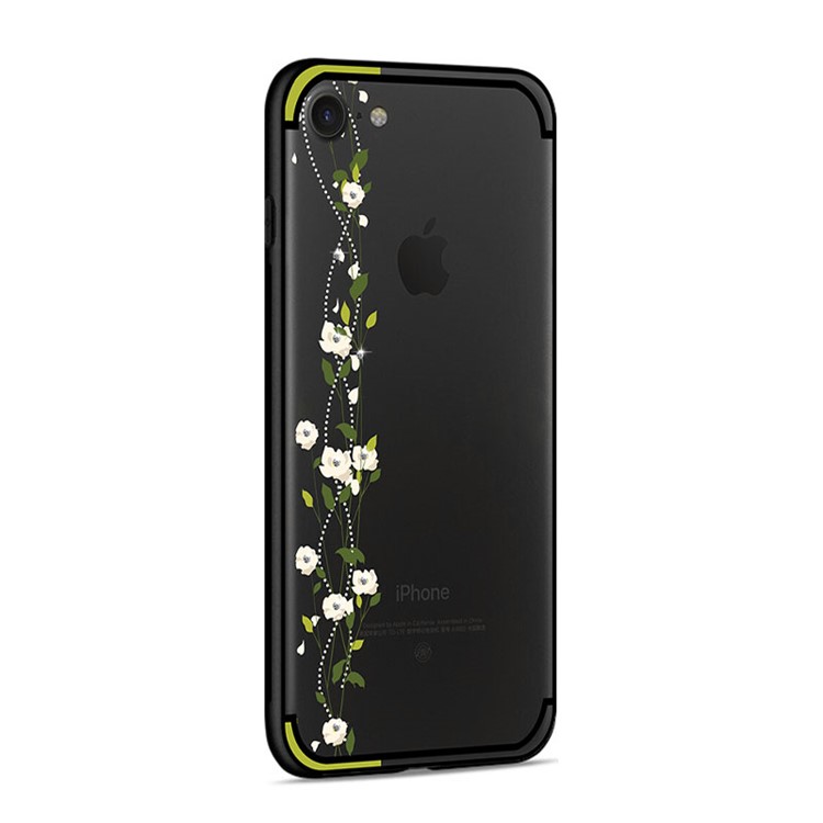 NXE Flor De Cerejeira Fluxo Rhinestone TPU PC Híbrido Caso Traseiro Para Iphone 8/7 4.7 Polegadas - Verde-4