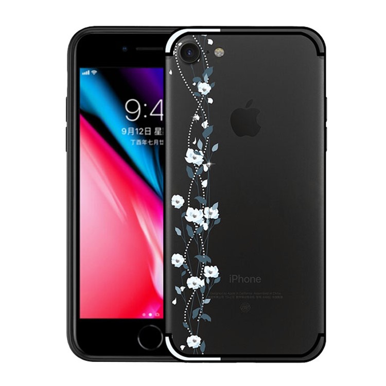NXE Fleur De Cerisier Strass Flux TPU PC Coque Mobile Hybride Pour Iphone 8/7 4,7 Pouces - Bleu-1