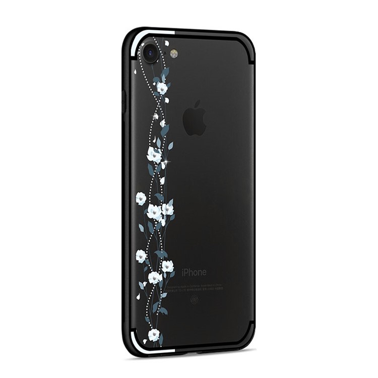 NXE Fleur De Cerisier Strass Flux TPU PC Coque Mobile Hybride Pour Iphone 8/7 4,7 Pouces - Bleu-4