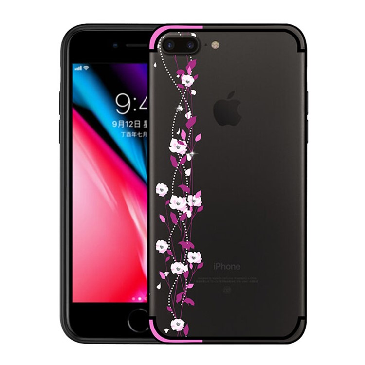 NXE Cherry Blossom Flow TPU PC Hybrid Rhinestone Case for iPhone 8 Plus / 7 Plus - Rose-1