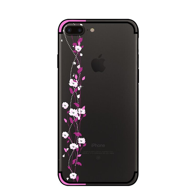 NXE Cherry Blossom Flow TPU PC Hybrid Rhinestone Case for iPhone 8 Plus / 7 Plus - Rose-2
