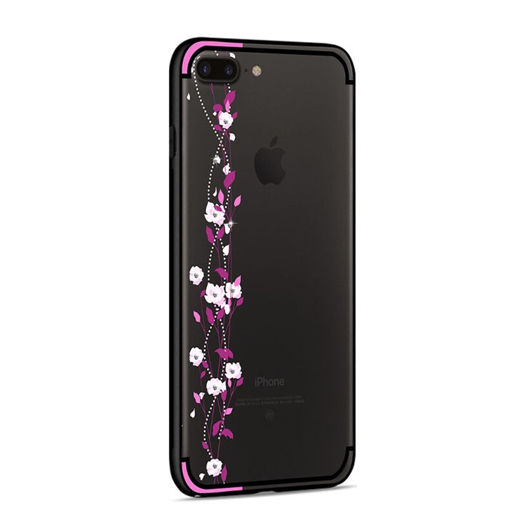 NXE Cherry Blossom Flow TPU PC Hybrid Rhinestone Case for iPhone 8 Plus / 7 Plus - Rose-4