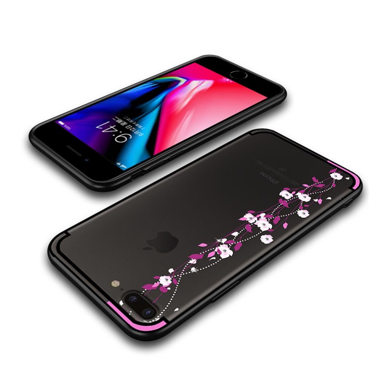 NXE Cherry Blossom Flow TPU PC Hybrid Rhinestone Case for iPhone 8 Plus / 7 Plus - Rose-5