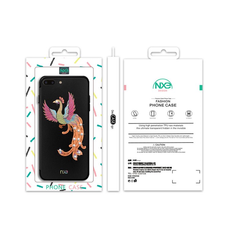 Rhinestone Decoration Embroidery Phoenix Pattern TPU Phone Case for iPhone X/10 - Green Wings-6