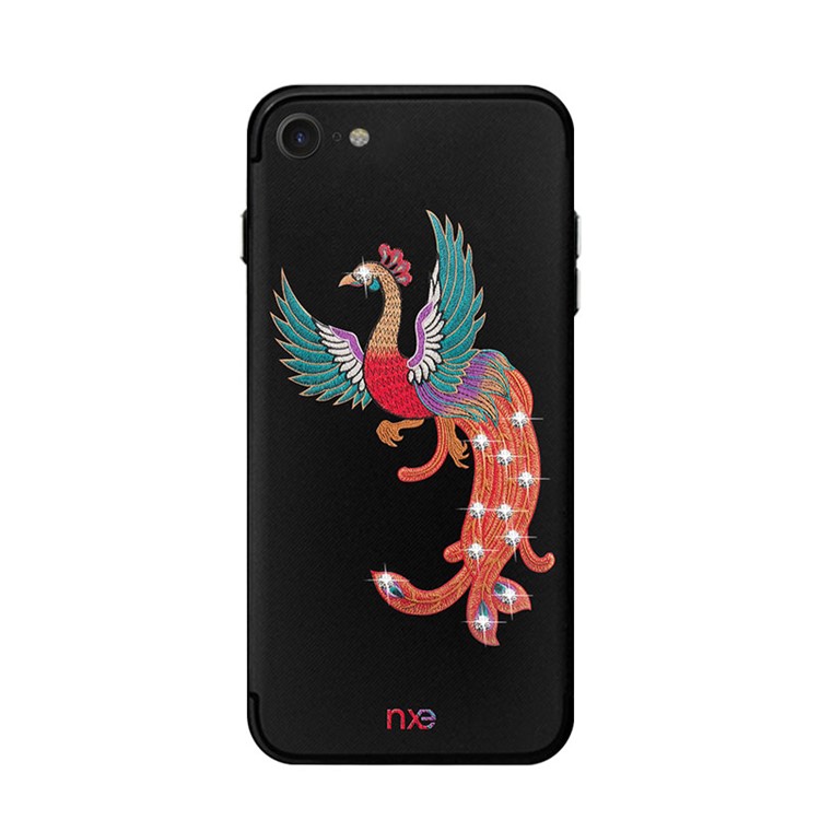 Embroidery Phoenix Pattern Rhinestone TPU Back Case for iPhone 8/7 4.7 inch - Green Wings-2