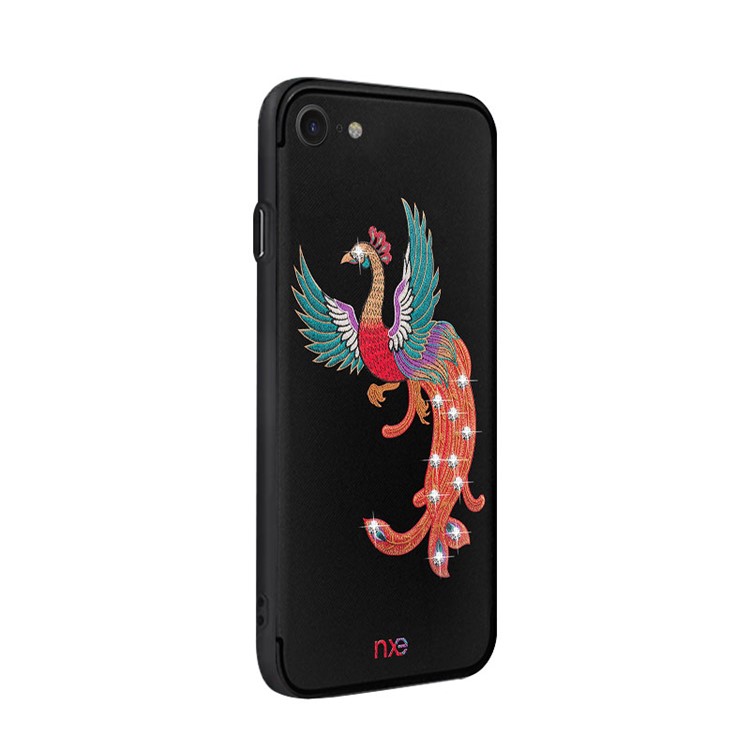 Embroidery Phoenix Pattern Rhinestone TPU Back Case for iPhone 8/7 4.7 inch - Green Wings-3
