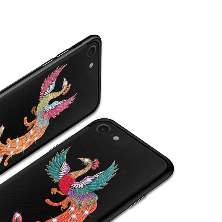 Embroidery Phoenix Pattern Rhinestone TPU Back Case for iPhone 8/7 4.7 inch - Green Wings-5