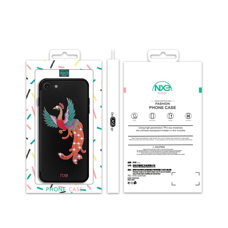Embroidery Phoenix Pattern Rhinestone TPU Back Case for iPhone 8/7 4.7 inch - Green Wings-6