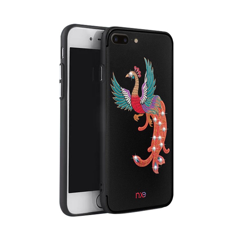 Embroidery Phoenix Pattern Rhinestone TPU Phone Casing for iPhone 8 Plus/7 Plus 5.5 inch - Green Wings-1