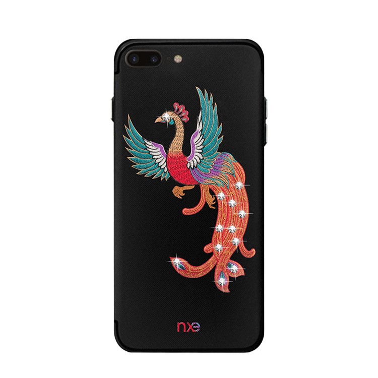 Embroidery Phoenix Pattern Rhinestone TPU Phone Casing for iPhone 8 Plus/7 Plus 5.5 inch - Green Wings-2