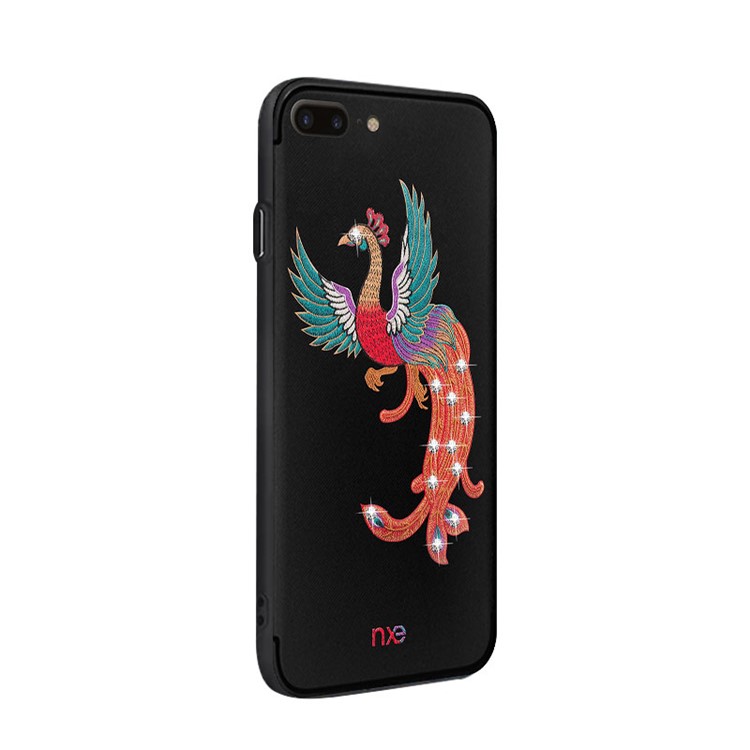 Embroidery Phoenix Pattern Rhinestone TPU Phone Casing for iPhone 8 Plus/7 Plus 5.5 inch - Green Wings-3