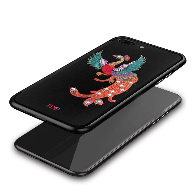 Embroidery Phoenix Pattern Rhinestone TPU Phone Casing for iPhone 8 Plus/7 Plus 5.5 inch - Green Wings-4
