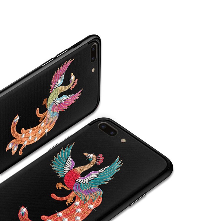 Embroidery Phoenix Pattern Rhinestone TPU Phone Casing for iPhone 8 Plus/7 Plus 5.5 inch - Green Wings-5