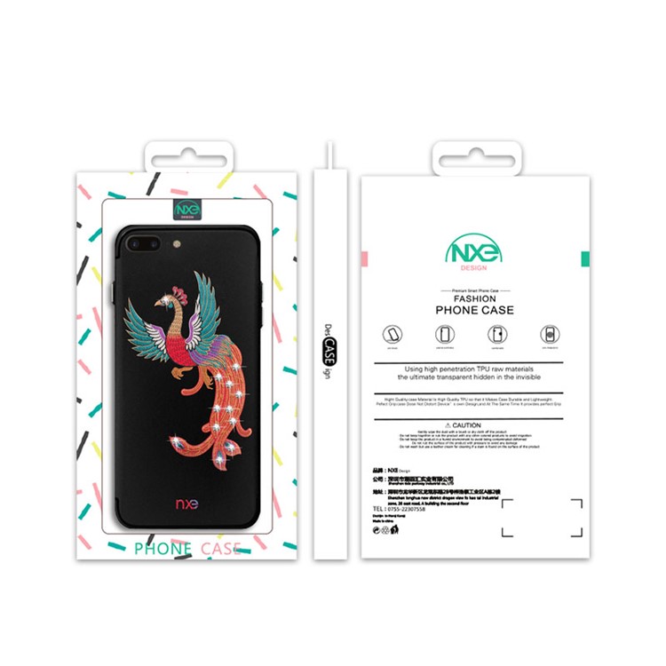 Embroidery Phoenix Pattern Rhinestone TPU Phone Casing for iPhone 8 Plus/7 Plus 5.5 inch - Green Wings-6
