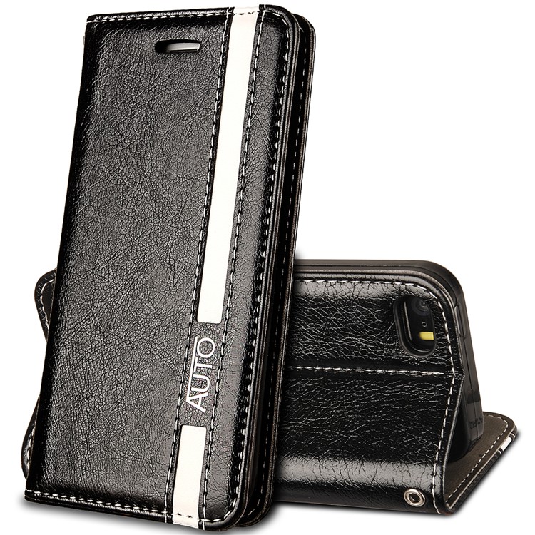 Flip PU Leather Card Holder Stand Case with Magnetic Closure for iPhone SE/5s/5 - Black-2