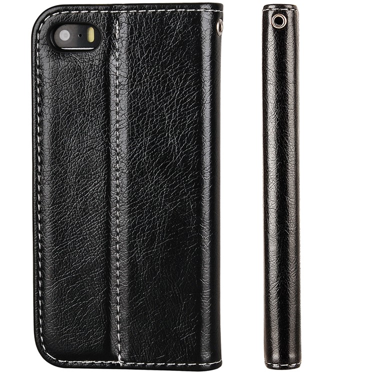 Flip PU Leather Card Holder Stand Case with Magnetic Closure for iPhone SE/5s/5 - Black-3