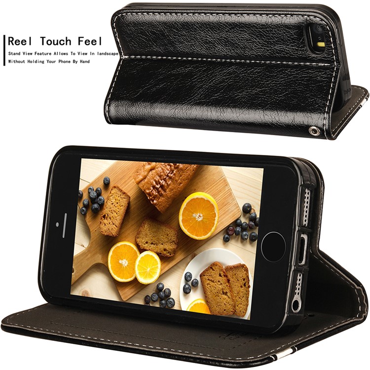 Flip PU Leather Card Holder Stand Case with Magnetic Closure for iPhone SE/5s/5 - Black-4