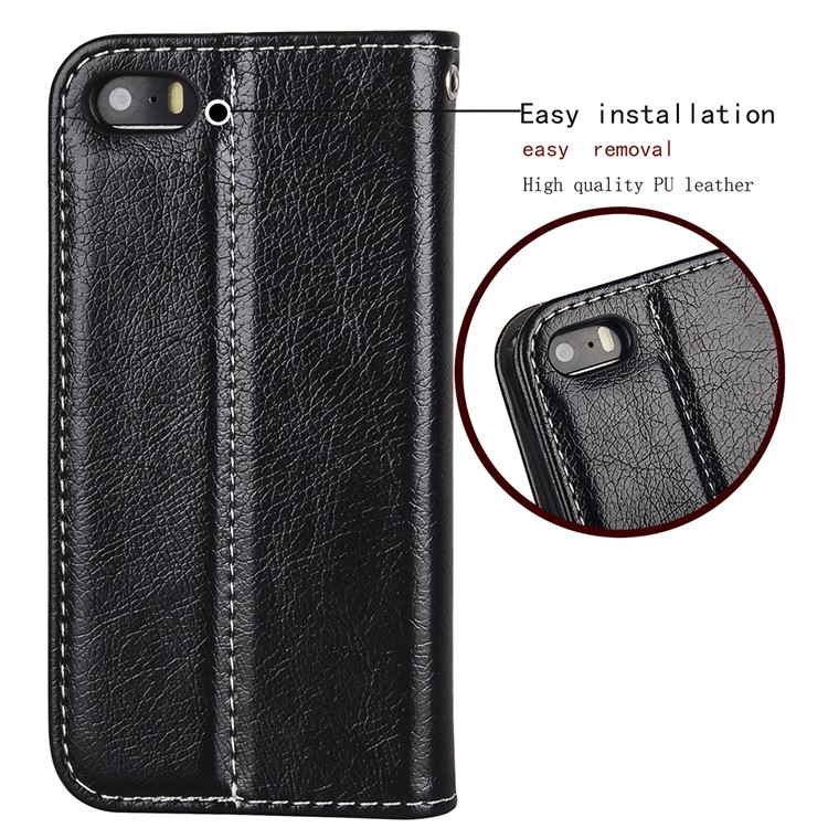 Flip PU Leather Card Holder Stand Case with Magnetic Closure for iPhone SE/5s/5 - Black-8