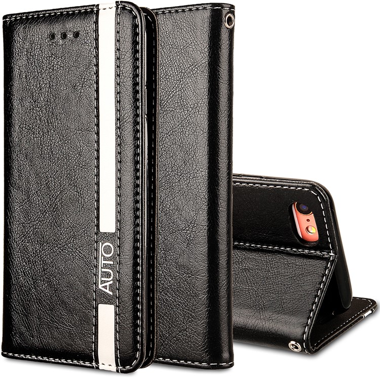 Auto-absorbed Leather Card Holder Stand Case for iPhone 6s / 6 - Black-1