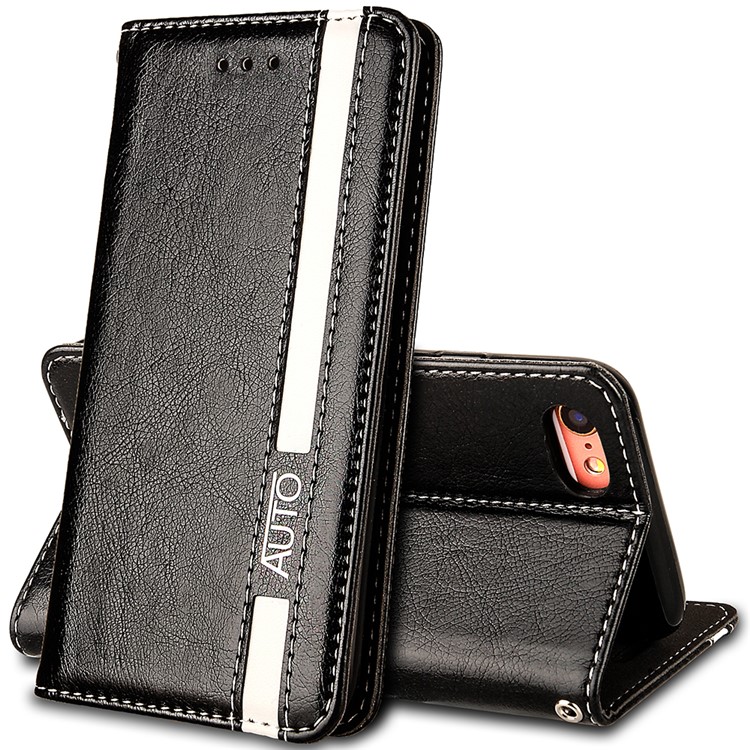 Auto-absorbed Leather Card Holder Stand Case for iPhone 6s / 6 - Black-2