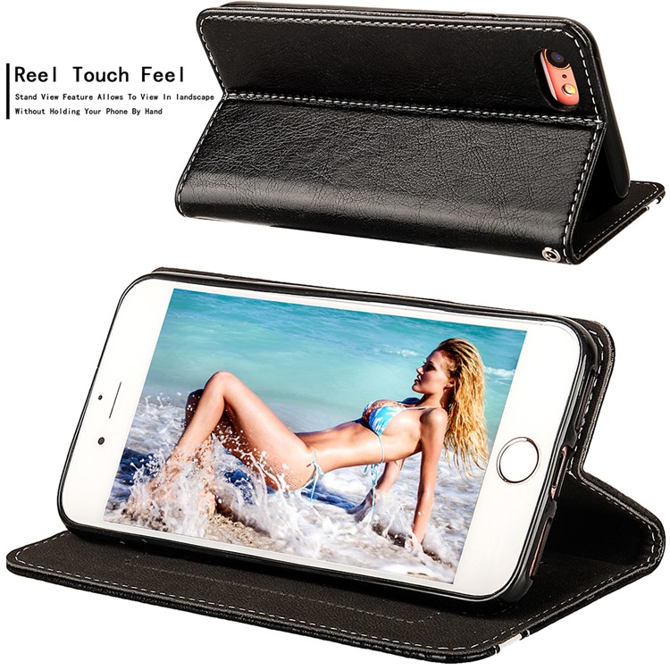 Auto-absorbed Leather Card Holder Stand Case for iPhone 6s / 6 - Black-5