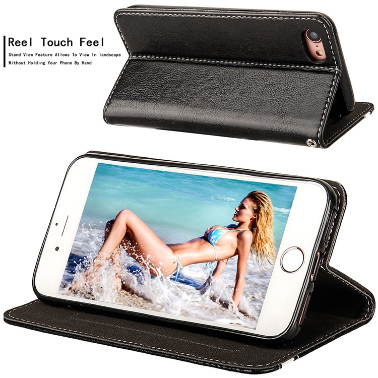 Flip PU Leather Card Holder Stand Case with Magnetic Closure for iPhone 8 / 7 4.7 inch - Black-5