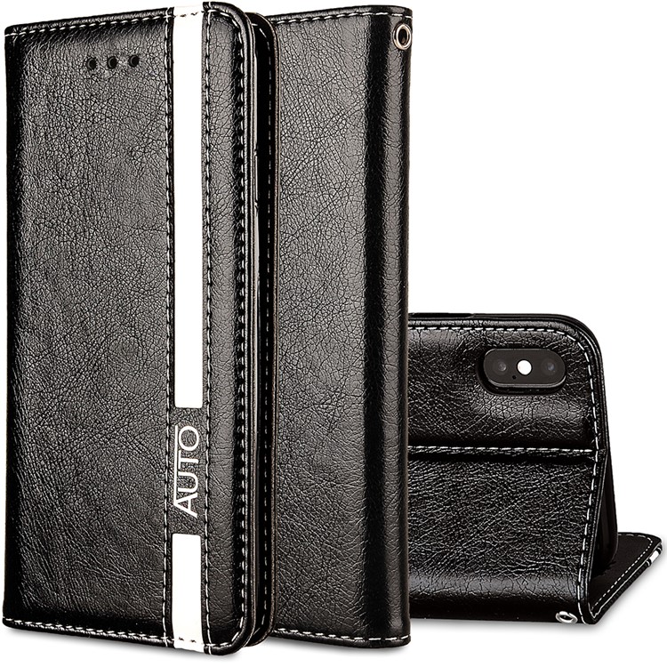 Flip PU Leather Card Holder Stand Case with Magnetic Closure for iPhone X - Black-1